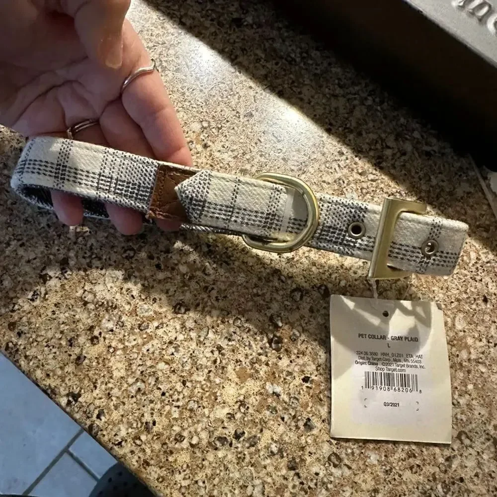 Hearth & Hand with Magnolia Pet Collar Plaid Gray Brand new with tags NWT